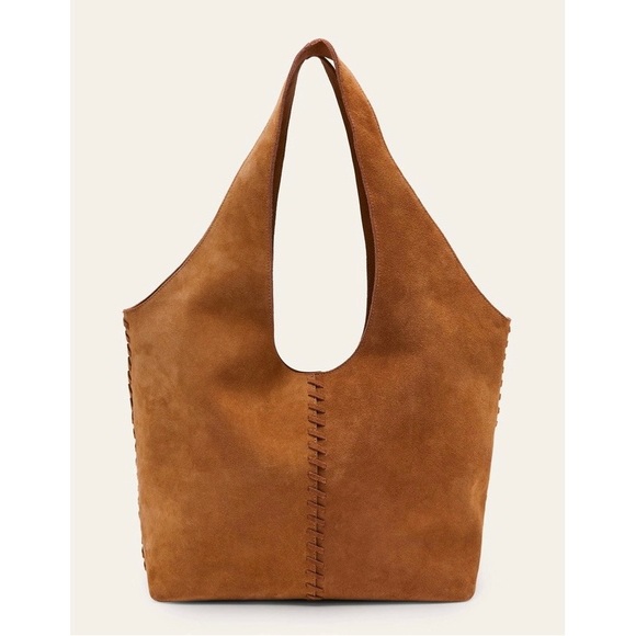 SOLD NWOT Boden Tan Suede Stitch Detail Hobo Bag A1141 Large Brown Slouchy Purse - Picture 2 of 16